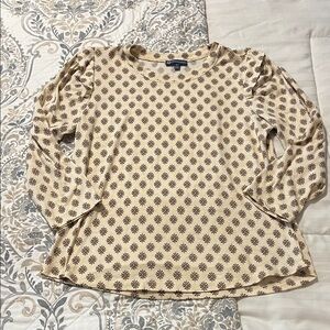 Democracy Cream Long-Sleeve Top with Brown Print